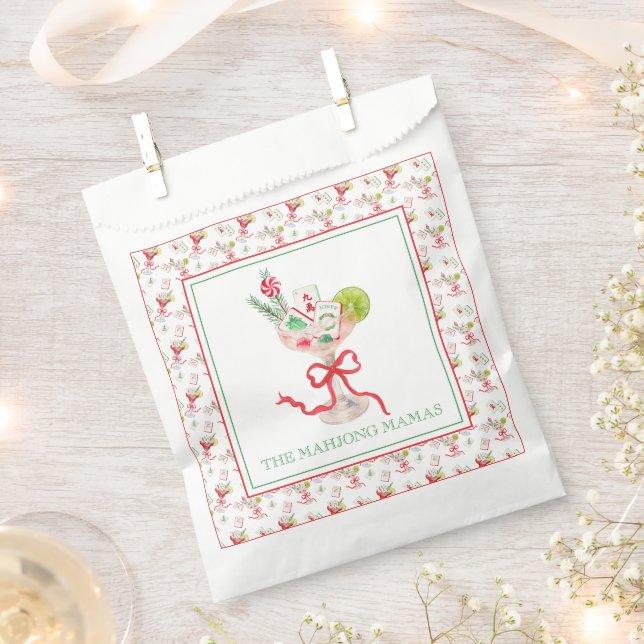Watercolor Merry Mahjong Christmas Cocktail Party Favor Bag (Clipped)