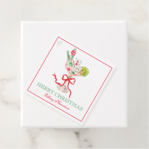 Watercolor Merry Mahjong Christmas Cocktail Party Favor Tags