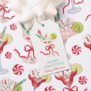 Watercolor Merry Mahjong Christmas Cocktail Party Gift Tags