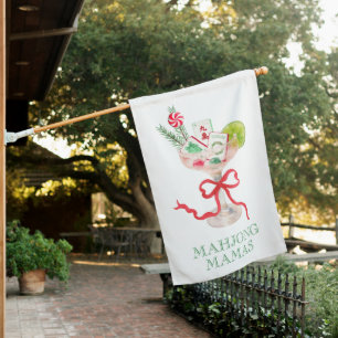 Watercolor Merry Mahjong Christmas Cocktail Party House Flag