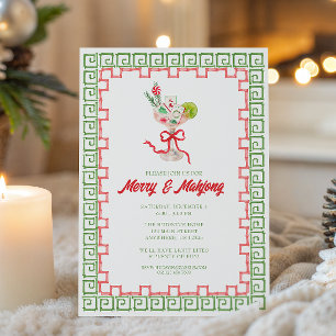 Watercolor Merry Mahjong Christmas Cocktail Party Invitation