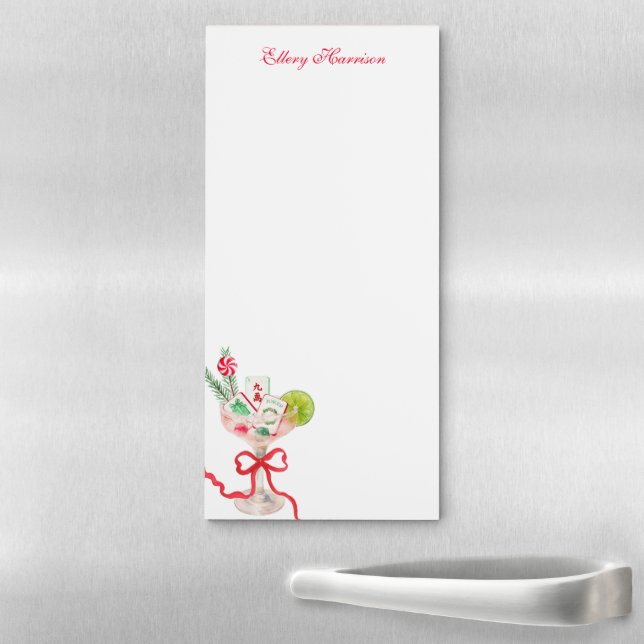 Watercolor Merry Mahjong Christmas Cocktail Party Magnetic Notepad (In Situ)