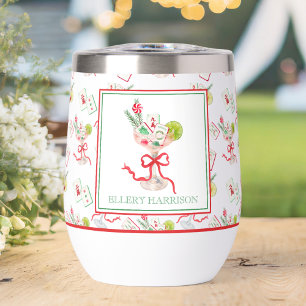 Watercolor Merry Mahjong Christmas Cocktail Party Thermal Wine Tumbler