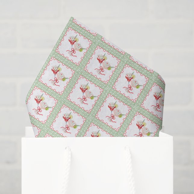 Watercolor Merry Mahjong Christmas Cocktail Party Tissue Paper (Gift Bag)