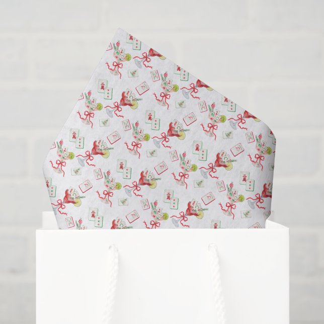 Watercolor Merry Mahjong Christmas Cocktail Party Tissue Paper (Gift Bag)