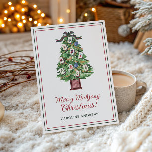 Watercolor Merry Mahjong Christmas Tree Holiday Card