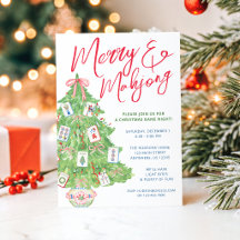 Watercolor Merry & Mahjong Christmas Tree Party