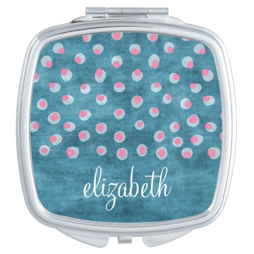 Watercolor Messy Polka Dots _ blue and pink Makeup Mirror