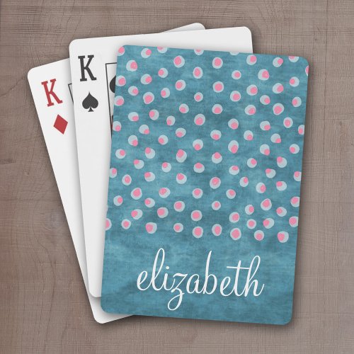 Watercolor Messy Polka Dots _ blue and pink Playing Cards