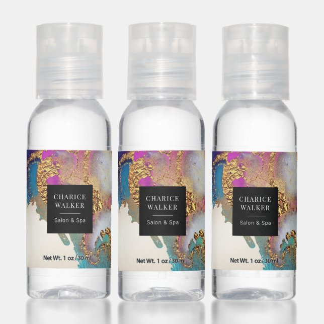 watercolor metallic gold salon spa monogram hand sanitizer (Set)