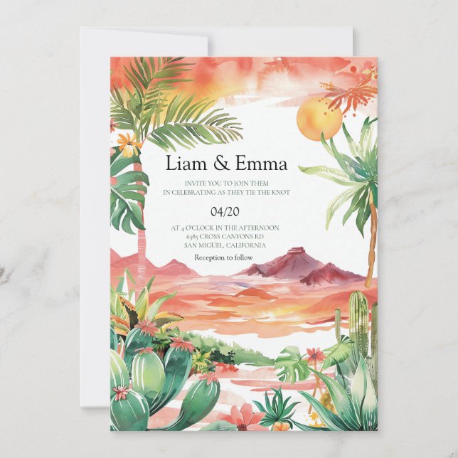 Watercolor Mexican Cactus Desert Wedding Invitation (Front)