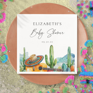 Watercolor Mexican Cactus Fiesta Baby Shower Napkins