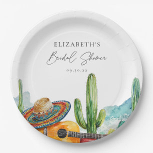Watercolor Mexican Cactus Fiesta Bridal Shower Paper Plates