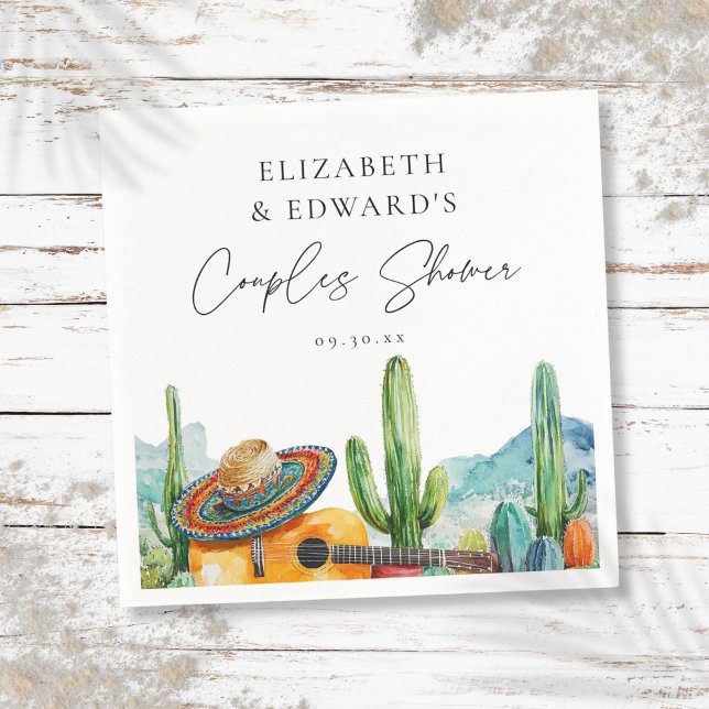 Watercolor Mexican Cactus Fiesta Couples Shower Napkins (Watercolor Mexican Cactus Fiesta Couples Shower Napkins)