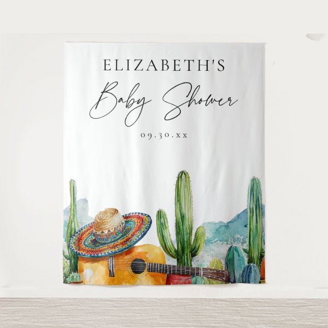 Watercolor Mexican Fiesta Baby Shower Backdrop (Front)