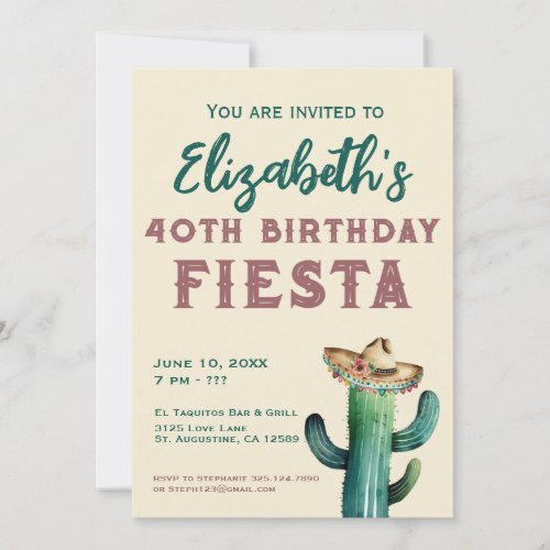 Watercolor Mexican Fiesta Birthday Invitation