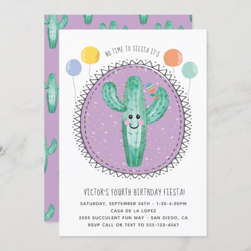 Watercolor Mexican Fiesta Cactus Birthday Party Invitation