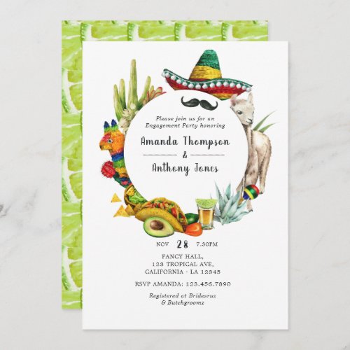 Watercolor Mexican Fiesta Engagement Party Invitation