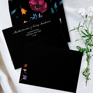 Watercolor Mexican Fiesta Flower Wedding Black Envelope