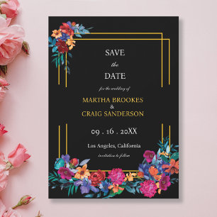 Watercolor Mexican Fiesta Flower Wedding Black Save The Date