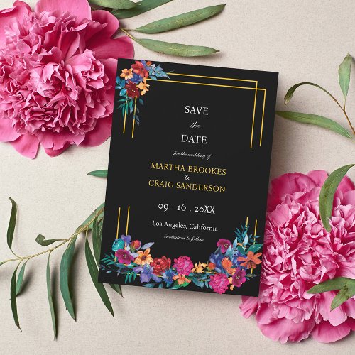 Watercolor Mexican Fiesta Flower Wedding Black Save The Date