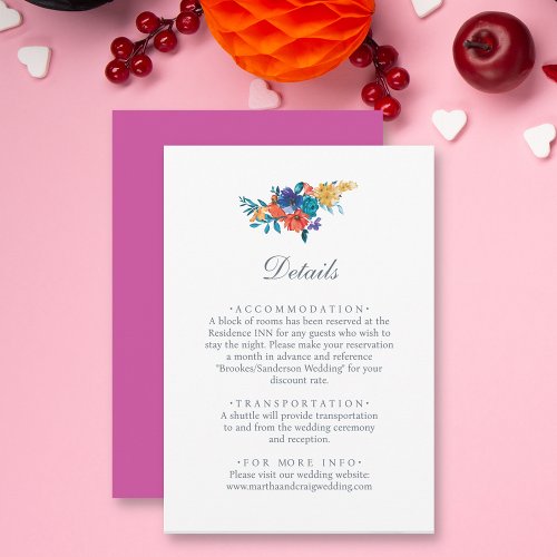 Watercolor Mexican Fiesta Flower Wedding Details Enclosure Card