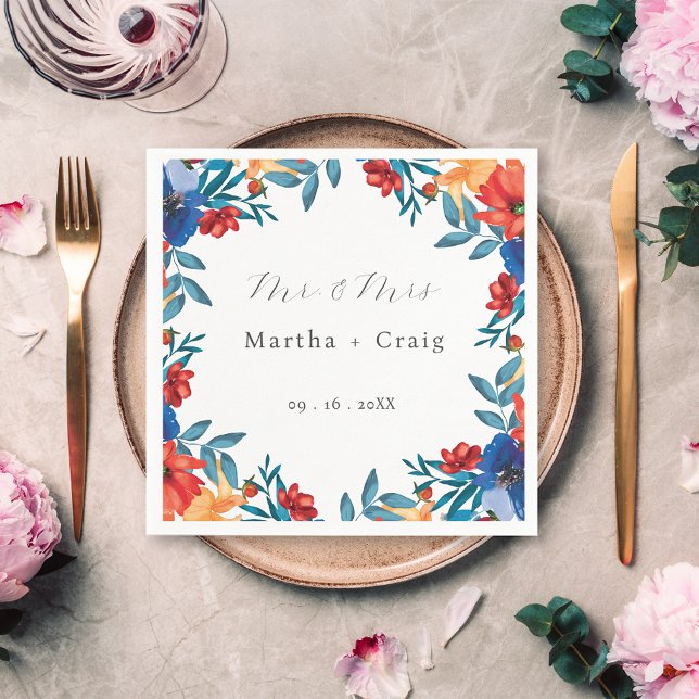 Watercolor Mexican Fiesta Flower Wedding Napkins (Creator Uploaded)