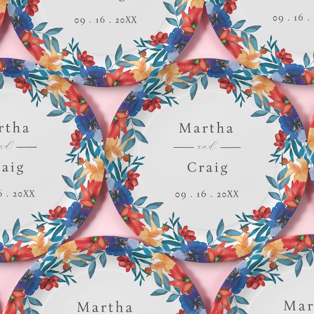 Watercolor Mexican Fiesta Flower Wedding Paper Plates (Creator Uploaded)