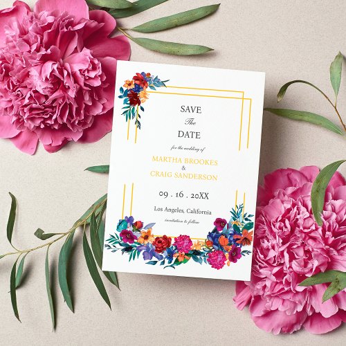 Watercolor Mexican Fiesta Flower Wedding Save The Date