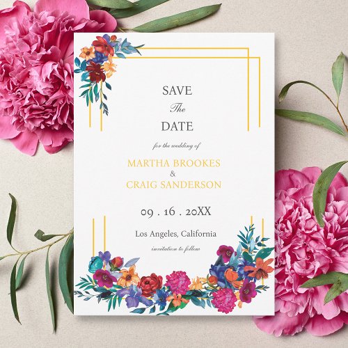 Watercolor Mexican Fiesta Flower Wedding Save the  Invitation