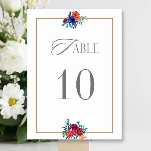 Watercolor Mexican Fiesta Flower Wedding Table Number