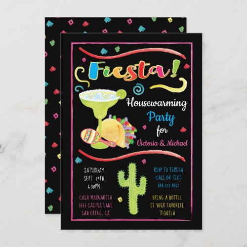 Watercolor Mexican Fiesta Housewarming Party Invitation