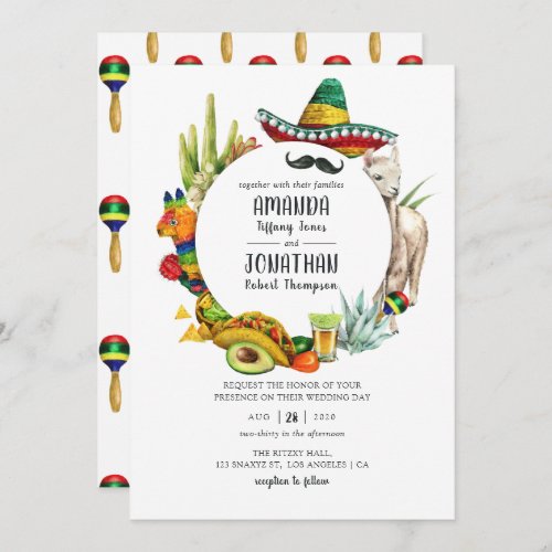 Watercolor Mexican Fiesta Wedding Invitation