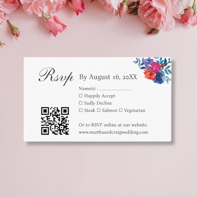 Watercolor Mexican Fiesta Wedding RSVP QR Code Enclosure Card (Creator Uploaded)