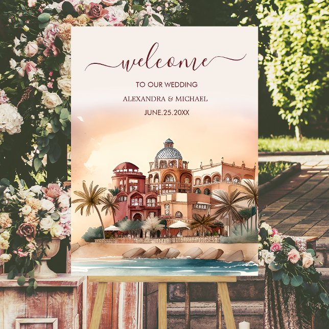 Watercolor Mexico Cancun Destination Wedding Foam Board (Creator Uploaded)