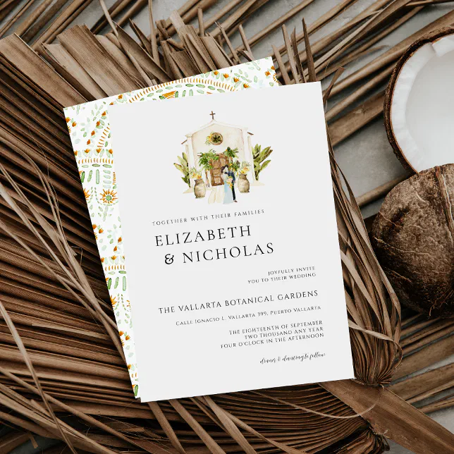 Watercolor Mexico Hacienda Church Wedding Invitation | Zazzle