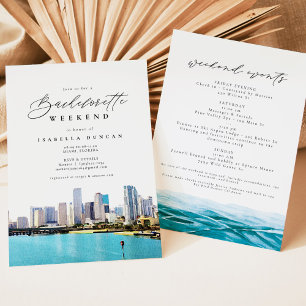Watercolor Miami Skyline Tropical Beach Island Invitation