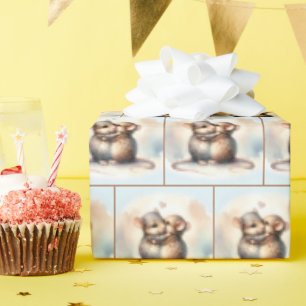 Watercolor Mice Hugging Wrapping Paper