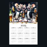Watercolor Mice Toasting Tuxedo 2025 Wall Calendar Poster<br><div class="desc">Celebrate the year in style with this playful 2025 one-page calendar featuring a watercolor illustration of three mice in tuxedos toasting with beers. Perfect for those who enjoy quirky art and a fun twist on organization, this unique calendar displays all 12 months on a single sheet. Whether for your home,...</div>