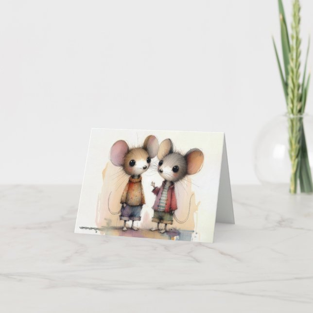 Watercolor Mice Wearing Clothes Card (Front)