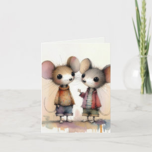 Watercolor Mice Wearing Clothes Card