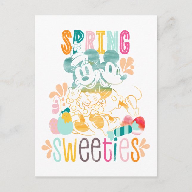 Watercolor Mickey and Minnie | Spring sweeties Postcard (Front)