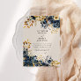 Watercolor Midnight Blue Gold Floral Wedding Invitation
