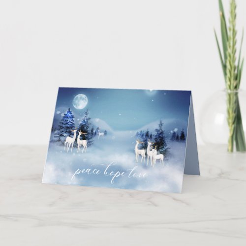 Watercolor Midnight Deer  Christmas Eve Holiday Card