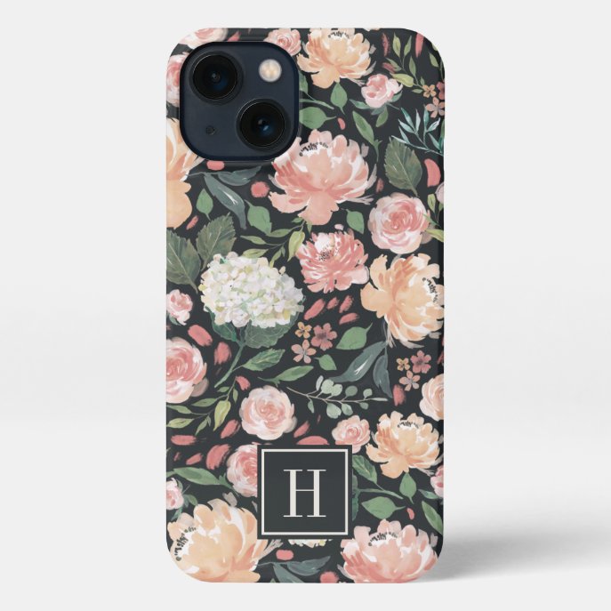 Watercolor Midsummer Floral Pattern Monogram iPhone 13 Case