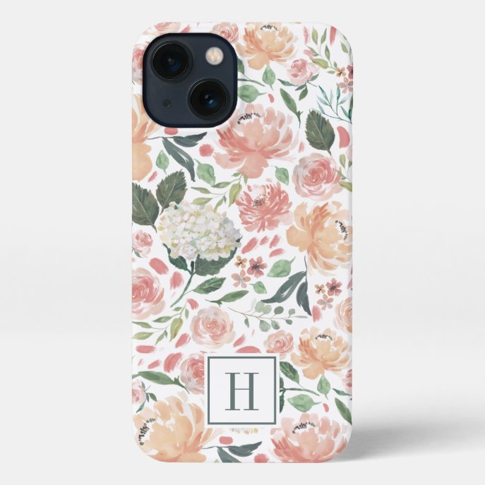 Watercolor Midsummer Floral Pattern Monogram iPhone 13 Case