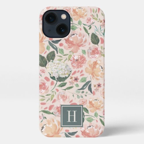 Watercolor Midsummer Floral Pattern Monogram iPhone 13 Case