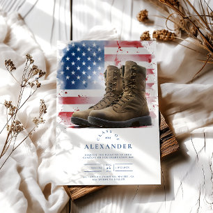 Watercolor Military Boots Graduation with American Invitation