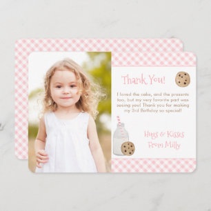Watercolor Milk And Cookies Birthday Party Photo Thank You Card