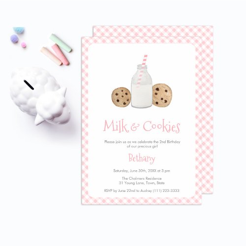 Watercolor Milk And Cookies Girl Birthday Party Invitation